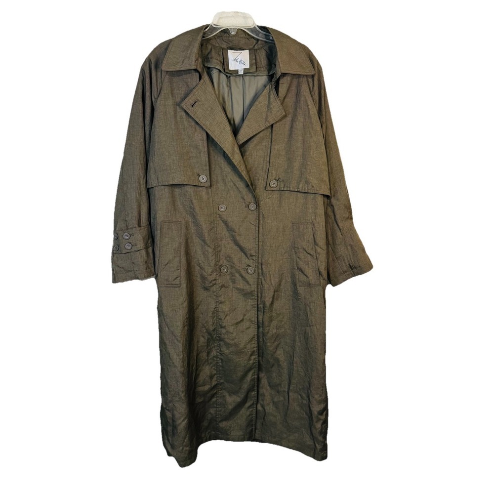 Vintage John Weitz Trench Coat Size 16.5 Green Double Breasted Lightweight